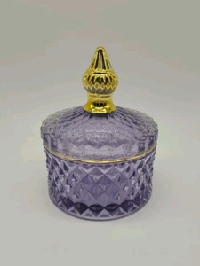 Home Decor Lavender Glass Gold Accents Trinket Dish With Lid Vintage Style (C2) - Picture 1 of 7
