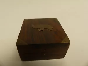 (ref288AD1) Vintage wooden box trinket box brass inlaid elephant - Picture 1 of 3