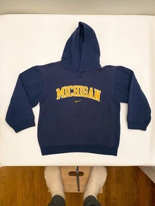 Vintage Nike Michigan Wolverines Center Check Swoosh Hoodie Sweatshirt Kid Small - Picture 1 of 7