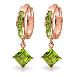 4 CTW 14K Solid Rose Gold Hoop Earrings Dangling Peridot - Picture 1 of 1