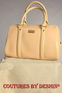 St John Knits Smooth and Patent Leather Tan Barrel (Doctor) Bag NWT MSRP $850 - Picture 1 of 4