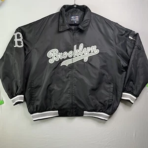 Vtg Brooklyn Dodgers Jacket Mens 2X-Large Black Silver Cooperstown Satin Bomber - Picture 1 of 24