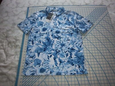 CAMISA POLO MASCULINA PEQUENA YATTA GOLFE AZUL/BRANCO FLORAL - Nova com etiquetas - Imagem 1 de 3