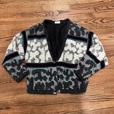 Cárdigan de lana de cordero Allen Wah vintage de gran tamaño a rayas abstracto grande Foto 1 de 4