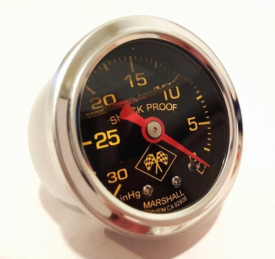 Aspiradora Marshall Gauge 0-30 Hg 1,5" Midnight Chrome 1/8" NPT (llena de líquido) Foto 1 de 3