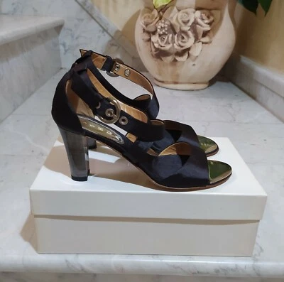 Scarpe/Sandali IOSHUA Raso Nero tg. 37 Suola in Vero Cuoio -MADE IN ITALY- NUOVO - Immagine 1 di 4