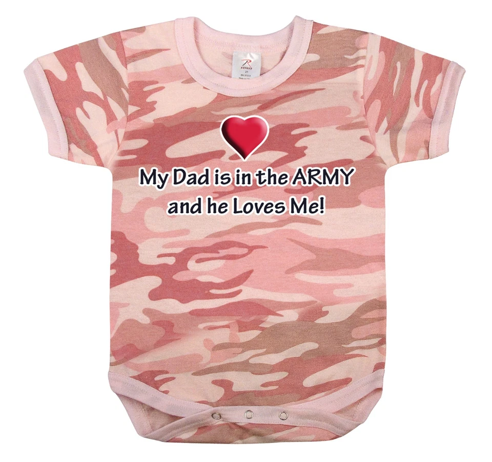 Niña Bebé Infantil Rosa Camuflaje Mis papás en el ejército y me ama ONEY Una pieza Foto 1 de 1