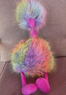 Jellycat London Large Rainbow Pom Pom Ostrich 20” Stuffed Plush Fluffy Bird - Image 1 of 4