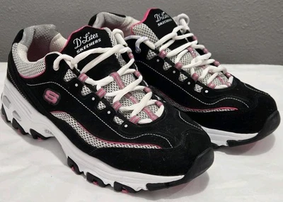Zapatillas Skechers D'lites para mujer negras blancas y rosas de espuma viscoelástica SN11860 talla 11 Foto 1 de 4