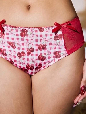 Bragas calzoncillos de bikini estilo satinado cereza 🍒 malla acanalada laterales XL NUEVAS Foto 1 de 4