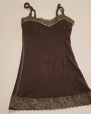 Camiseta sin mangas vintage Y2K años 2000 Abercrombie and Fitch encaje marrón talla S Foto 1 de 4