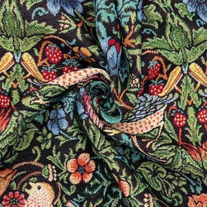 Cotton Woven Tapestry Upholstery Fabric Material STRAWBERRY THIEF BLACK - Picture 1 of 2