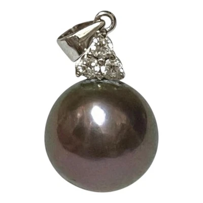 Fabulous 10.8 - 11mm Edison Round Purple Black Pinkish Pearl Handmade Pendant - Image 1 of 4