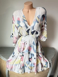Love Stitch Gauze Kimono Sleeve Boho Dress Sz L Muslin So Soft V Neck Comfy - Picture 1 of 5