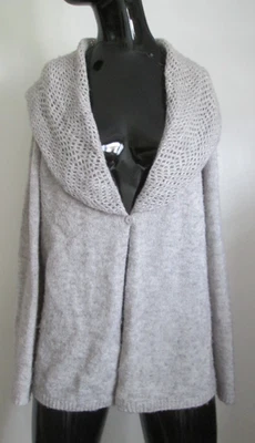 Cárdigan Sarah Spencer Mujer Talla 1X Gris Suave Acrílico Lana Crochet Chal Cuello Foto 1 de 4