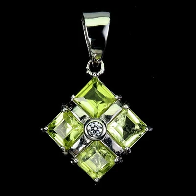 Colgante de plata de ley 925 peridoto cuadrado 4 mm joyas de piedras preciosas naturales Foto 1 de 4