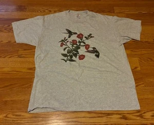 Jerzees T-shirt Single Stitch Vintage XL Hummingbird Floral Airwaves 90’s Gray - Picture 1 of 9
