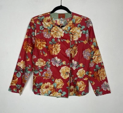 KENZO JUNGLE Raro Audaz Rojo Floral Seda Oriental Corbata Camisa Blusa EU 40 UK 10-12 Foto 1 de 4