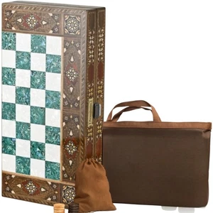 Backgammon Set 20" Handarbeit Intarsienholz - XL Massivholz Spielbrett, Geschenkidee - Bild 1 von 9