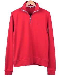 Burberry Brit Solid Red 100% Cotton 1/4 Zip Pullover Mens Sweater M - Picture 1 of 9