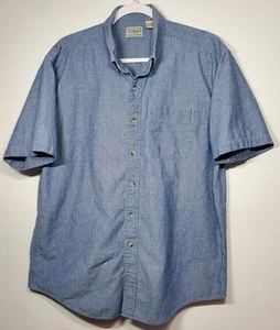 LL Bean Men's Large Reg Blue Chambray Button Up Short Sleeve Shirt 0 XL80 - Picture 1 of 5