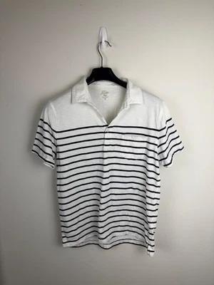 Men's Slub Cotton White/Navy Striped Polo Size Medium Short Sleeve - image 1 of 3