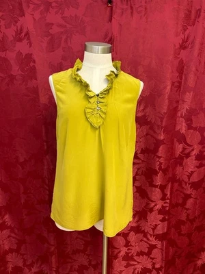 Top sin mangas Jill mediano para mujer con volantes verdes 100 % seda cuello en V Foto 1 de 4