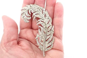 Vintage Signed Kenneth Lane Large Feather Brooch With Clear Rhinestones Rare - Picture 1 of 4