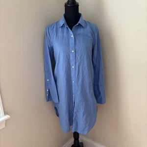 J Crew Blue Button Down Linen Blend Beach Shirt - Size XS - Picture 1 of 9