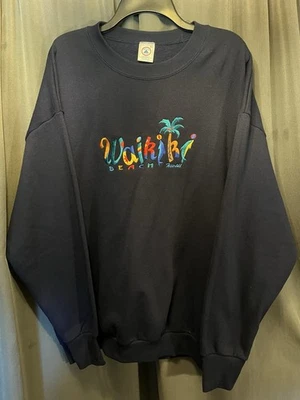 Vintage Waikiki Beach Hawaii Embroidered Delta Blue Crewneck Sweater Sz XLarge - Image 1 of 4