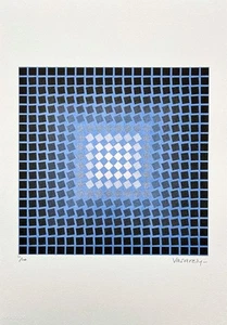 VICTOR VASARELY - Permutations blue - signed, numbered edition 111/500, 35x50cm - Picture 1 of 5