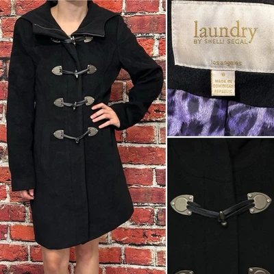 LAUNDRY SHELLI SEGAL PEA COAT SIZE 6 BLACK TOGGLE CLOSURE CONVERTIBLE CAPE HOOD - Image 1 of 4