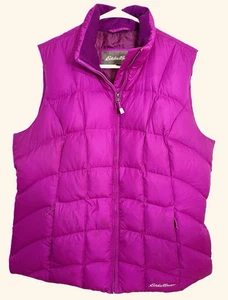 Eddie Bauer EB650 Gänsedaunen Puffer Weste Damen Größe L Magenta Reißverschlusstaschen Druckknöpfe - Bild 1 von 9