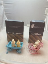 2 Vtg Avon "The Spring Bunny Collection" Ornaments Nib Nos Easter wagon chair