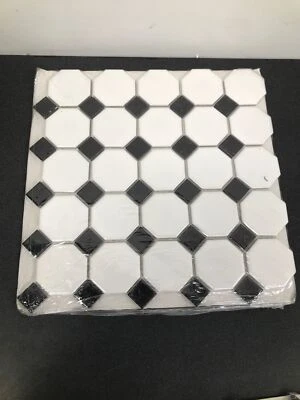 12" x 12" Octagon Dot-Mounted Mosaic Walls Tile - Glossy Retro Bianco 12 sheets - Image 1 of 4