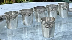 JUEGO 6 VASOS ANTIGUOS FRANCESES PLATA .950 MINERVA TOT C1890 Louis Coignet PARÍS - Imagen 1 de 11