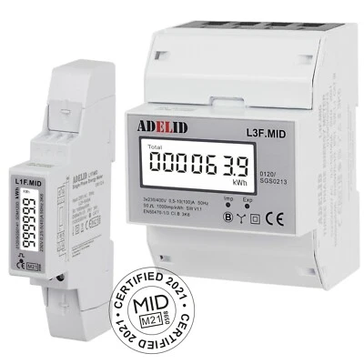 ADELID® Wechselstromzähler Stromzähler mit MID 100A 1 3-phasig Phasen für Hutschiene DIN
