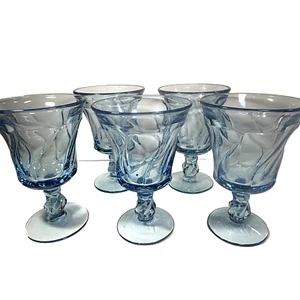Juego de 5 copas de agua azules Fostoria Jamestown remolino vasos vintage - Imagen 1 de 6