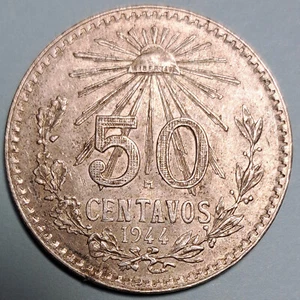 1944 Mexico 50 Centavos Extra Fine .720 Silver Coin - Picture 1 of 2