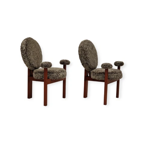 60s, Danish design by Bent Møller Jepsen, armchairs, model "Medalie", sheepskin Cover