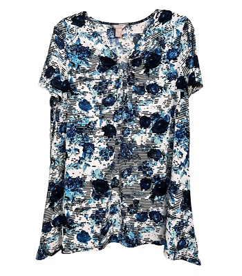 Top de ciervo blanco para mujer XL 16/18 multicolor rayas florales manga corta cuello en V Foto 1 de 4