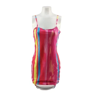 NWOT Summer Bodycon Short Dress L(12-14) Spaghetti Multicolor Knit Pullover - Picture 1 of 12
