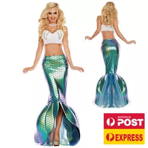 Adult Sexy Mermaid Costume with White Bra Crop Top + Accessories M XL AU STOCK - Picture 1 of 4