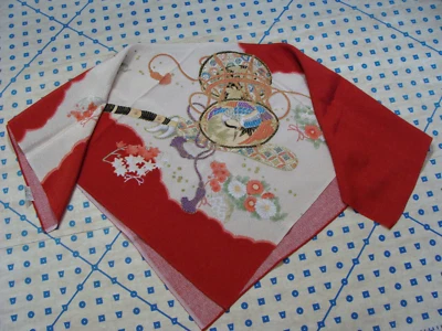 Antigo Teijin rayon seda crepe asiático floral pássaro mesa cômoda pescoço gravata cachecol envoltório - Imagem 1 de 4