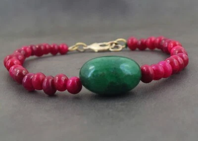 Pink Ruby & Green Emerald 100.00 Carats Beaded Awesome Bracelet AK  10 E528 - Image 1 of 3