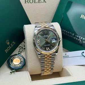 Rolex Datejust 36 Two-Tone Jubilee 126233 Olive Green Diamond Roman Fluted Bezel - Picture 1 of 3