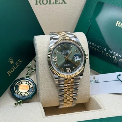 Rolex Datejust 36 Dos Tonos Jubileo 126233 Verde Oliva Diamante Romano Bisel Acanalado Foto 1 de 3