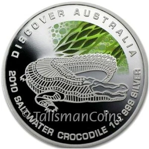 Australia 2010 SALTWATER CROCODILE Croc Discover Dreaming $1 Oz Silver Proof OGP - Picture 1 of 9