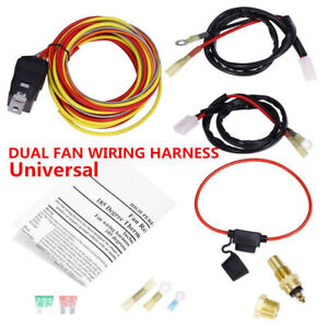 Dual Electric Cooling Fan Wiring Harness Thermostat Temp Switch Sensor Relay Kit