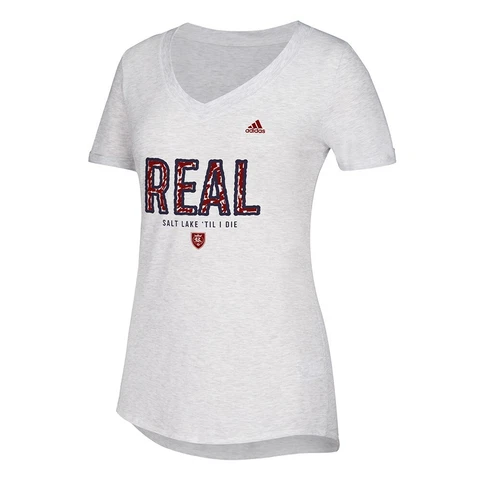 Real Salt Lake MLS Adidas Women's "Over Inked" Team Font White T-Shirt Cover